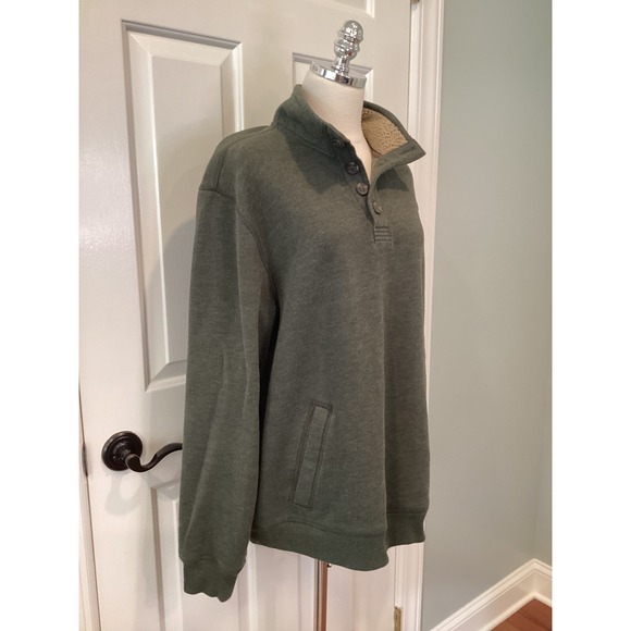 Arrow Men's Pullover Sweater Fleece 1/4 Buttons Heather Green Brown VTG Size‎ XL - Picture 2 of 7